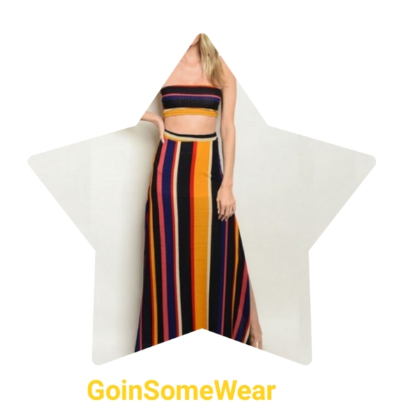GSW Women's Multicolored Stripes Top & Skirt Set Sizes Small Medium Large - Picture 3 of 7